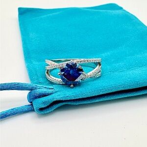 2.0CT Deep Blue Moissanite Ring | 925 Sterling Silver | Sizes 5, 6 & 9